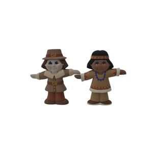 Thanksgiving Ceramic Pilgrim Indian Figures Hand Painted 8"